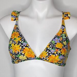 Heat Orange Purple Floral Ruffle Strap Triangle Bikini Top L